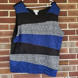 Draper’s & Damon’s Blue Black Stretch Stripe Shell Tank Top 2XL A1180